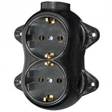 Vintage Πρίζα Σούκο 2 Θέσεων Μαύρη Επίτοιχη IP20 Old-Type 190203